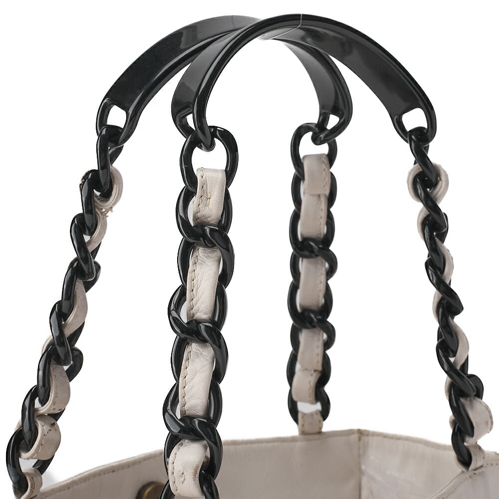 CHANEL Chain Tote Bag Cocomark Plastic Chain Shoulder Lambskin White Gold-Tone Hardware, Pre-Owned