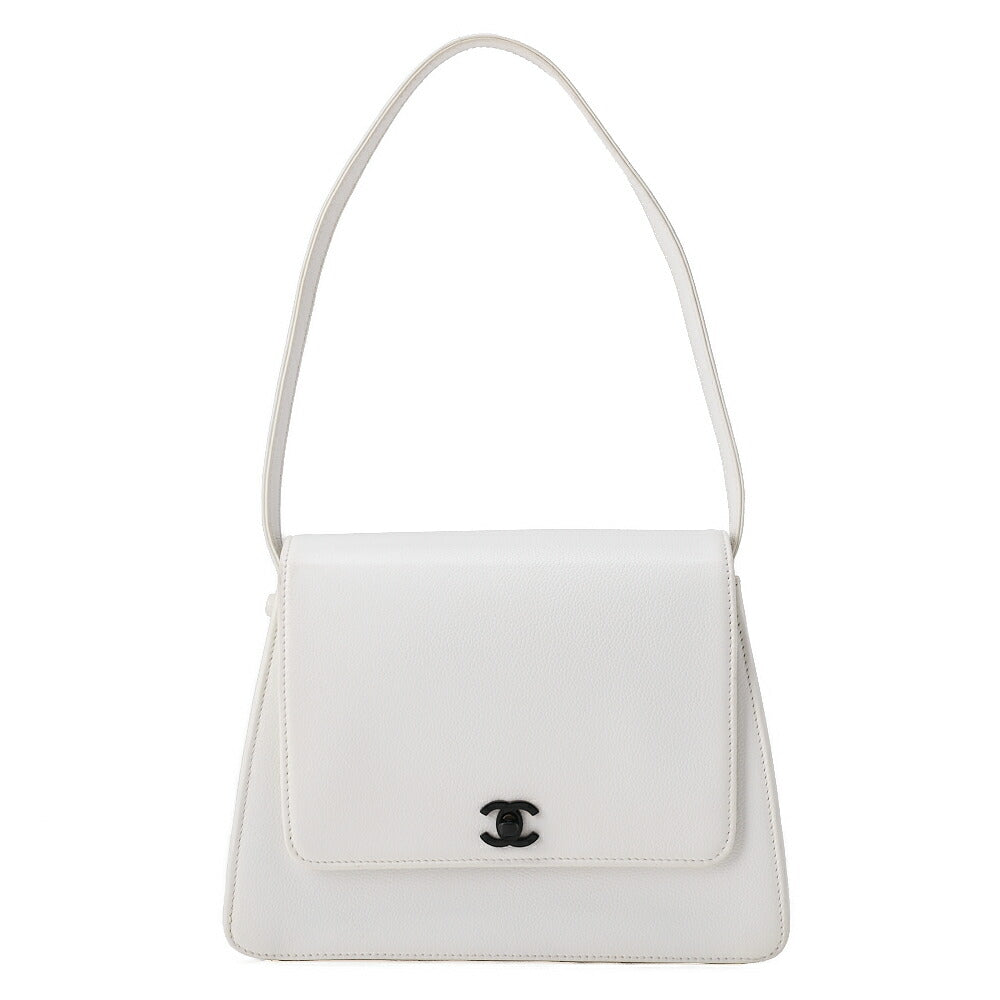 CHANEL Caviar Skin Single Turnlock One Shoulder White Black-Tone Hardware, Pre-Owned