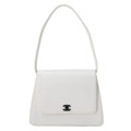 CHANEL Caviar Skin Single Turnlock One Shoulder White Black-Tone Hardware, Pre-Owned