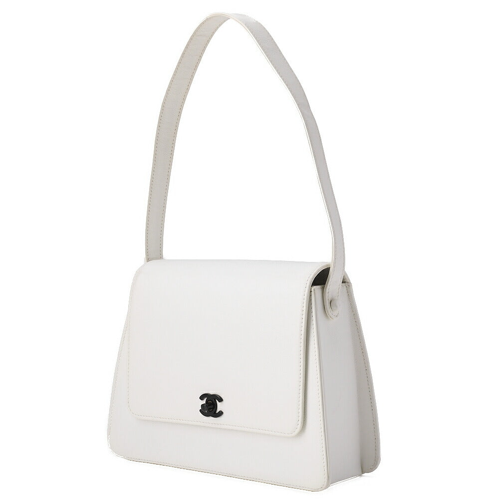 CHANEL Caviar Skin Single Turnlock One Shoulder White Black-Tone Hardware, Pre-Owned