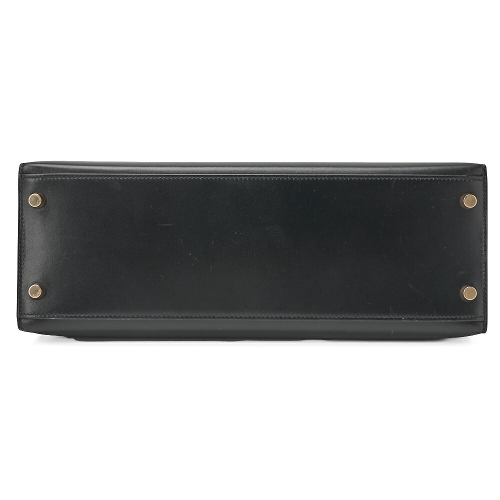 HERMES Kelly 32 Handbag Box Calf Exterior Stitching Black Gold-Tone Hardware, Pre-Owned