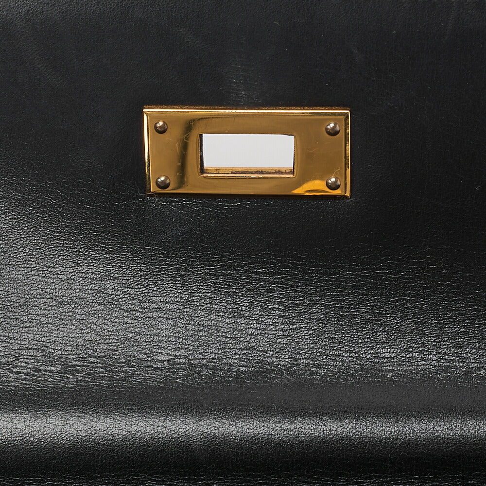 HERMES Kelly 32 Handbag Box Calf Exterior Stitching Black Gold-Tone Hardware, Pre-Owned