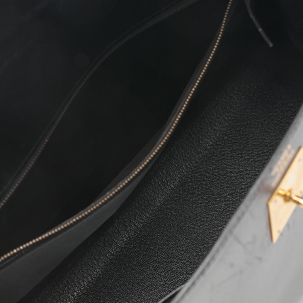 HERMES Kelly 32 Handbag Box Calf Exterior Stitching Black Gold-Tone Hardware, Pre-Owned