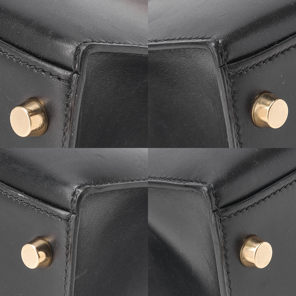 HERMES Kelly 32 Handbag Box Calf Exterior Stitching Black Gold-Tone Hardware, Pre-Owned