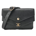 CHANEL Waist Bag V-Stitch Turnlock Calfskin Black Gold-Tone Hardware, Pre-Owned