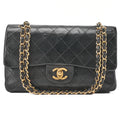 CHANEL Chain Shoulder Bag Matelasse 23cm Double Flap Lambskin Black Gold-Tone Hardware, Pre-Owned