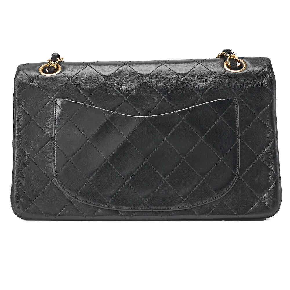 CHANEL Chain Shoulder Bag Matelasse 23cm Double Flap Lambskin Black Gold-Tone Hardware, Pre-Owned