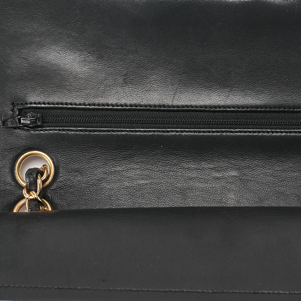 CHANEL Chain Shoulder Bag Matelasse 23cm Double Flap Lambskin Black Gold-Tone Hardware, Pre-Owned