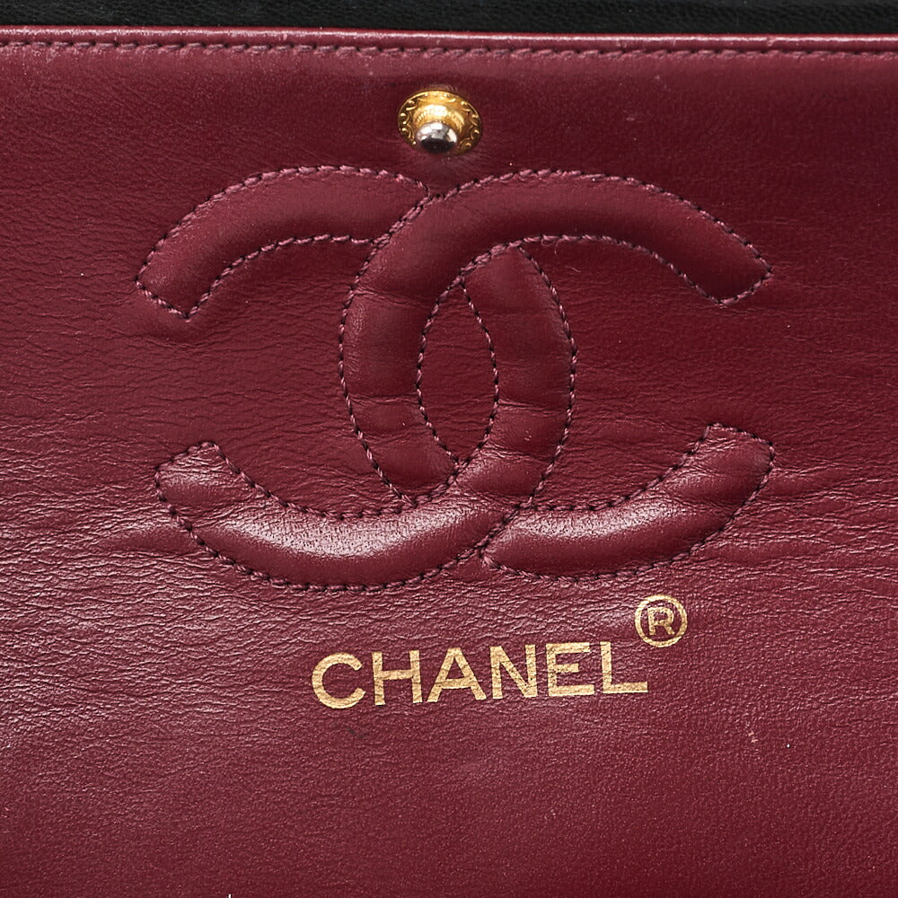 CHANEL Chain Shoulder Bag Matelasse 23cm Double Flap Lambskin Black Gold-Tone Hardware, Pre-Owned