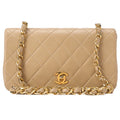 CHANEL Lambskin Matelasse Full Flap 19cm Chain Shoulder Beige Gold-Tone Hardware, Pre-Owned
