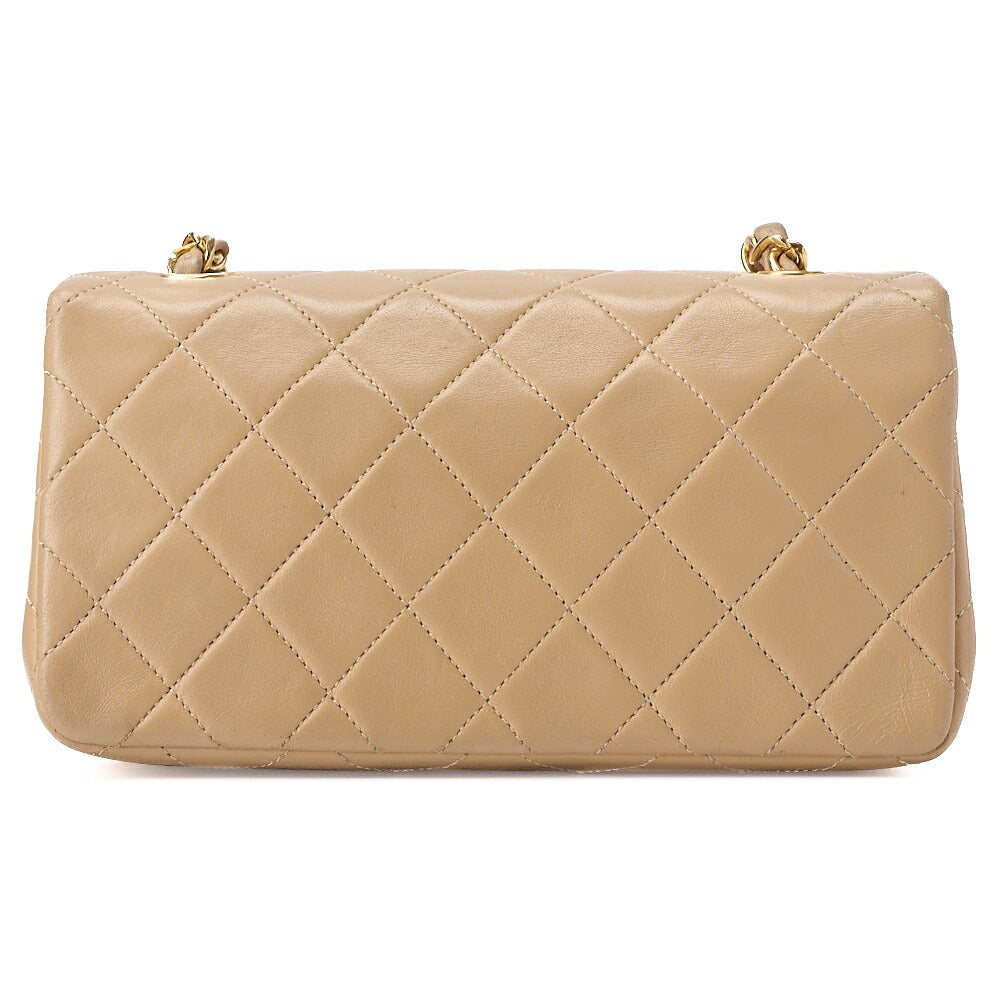 CHANEL Lambskin Matelasse Full Flap 19cm Chain Shoulder Beige Gold-Tone Hardware, Pre-Owned