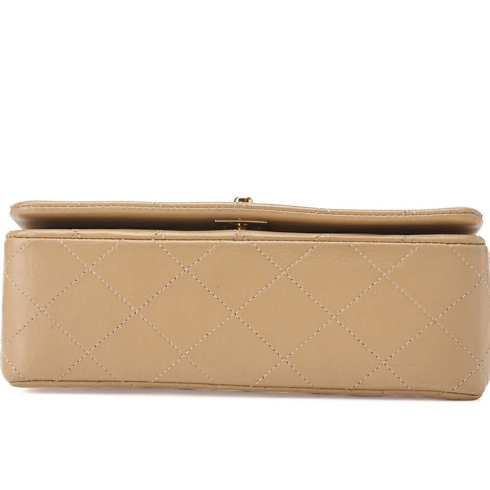 CHANEL Lambskin Matelasse Full Flap 19cm Chain Shoulder Beige Gold-Tone Hardware, Pre-Owned