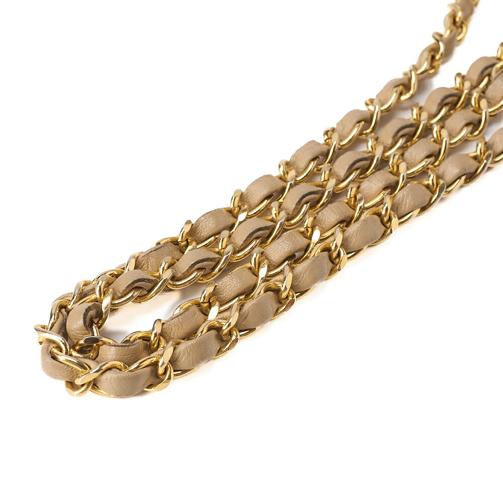 CHANEL Lambskin Matelasse Full Flap 19cm Chain Shoulder Beige Gold-Tone Hardware, Pre-Owned