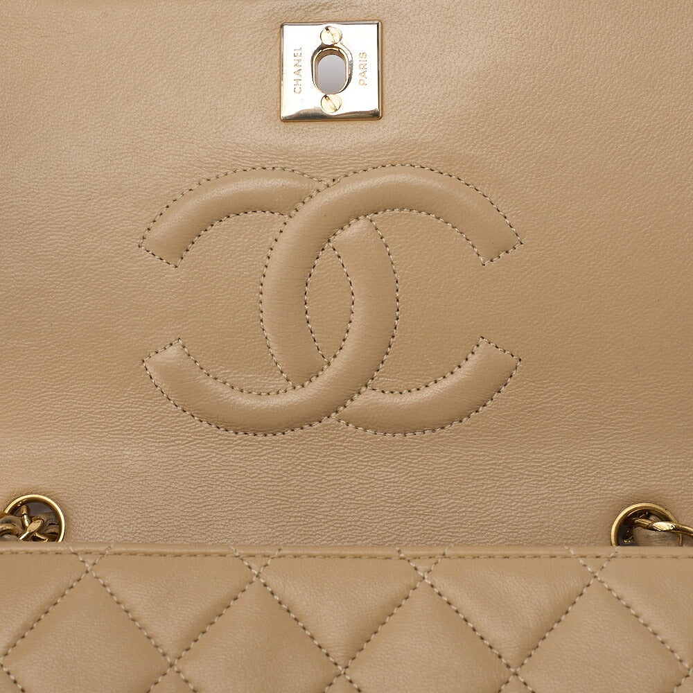 CHANEL Lambskin Matelasse Full Flap 19cm Chain Shoulder Beige Gold-Tone Hardware, Pre-Owned