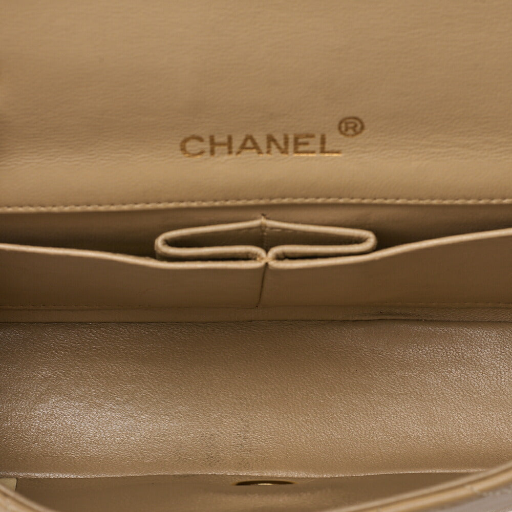 CHANEL Lambskin Matelasse Full Flap 19cm Chain Shoulder Beige Gold-Tone Hardware, Pre-Owned