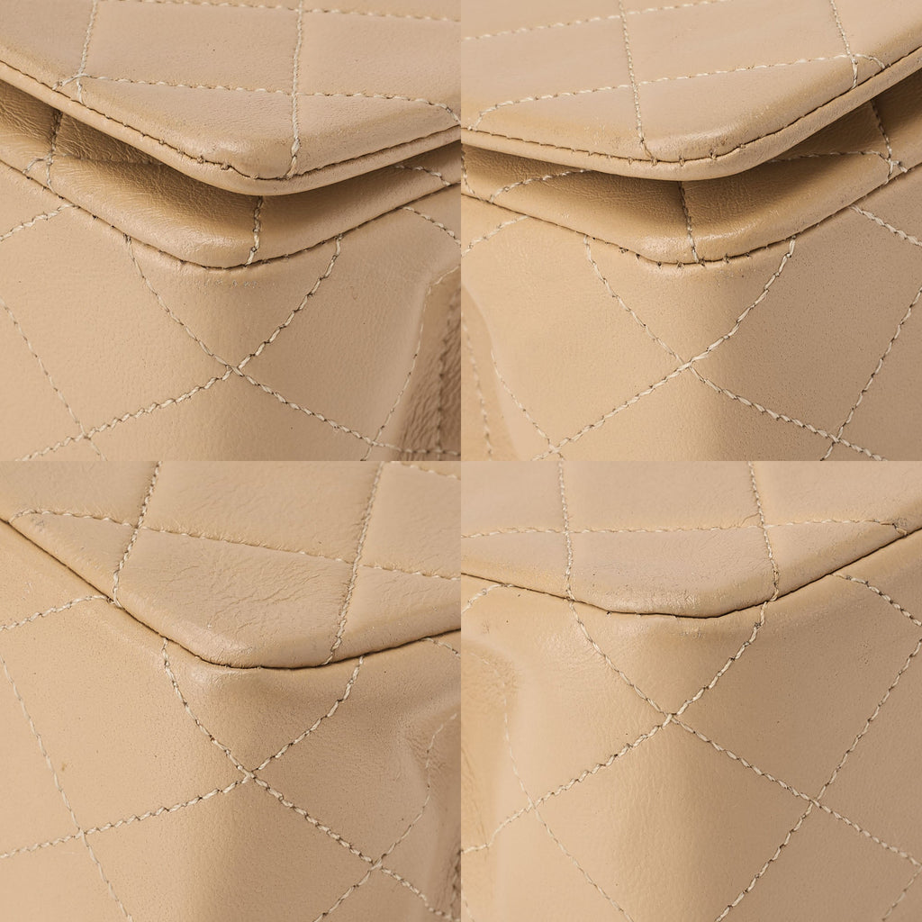 CHANEL Lambskin Matelasse Full Flap 19cm Chain Shoulder Beige Gold-Tone Hardware, Pre-Owned