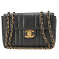 CHANEL Mademoiselle 30cm Single Flap Chain Shoulder Lambskin Black Gold-Tone Hardware, Pre-Owned