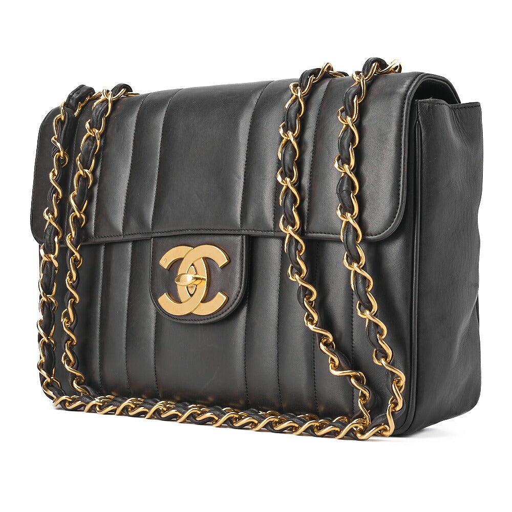 CHANEL Mademoiselle 30cm Single Flap Chain Shoulder Lambskin Black Gold-Tone Hardware, Pre-Owned