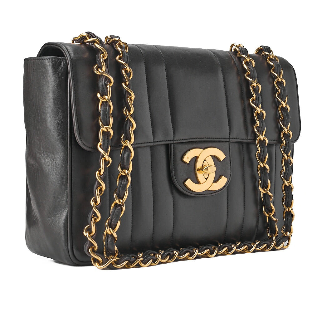 CHANEL Mademoiselle 30cm Single Flap Chain Shoulder Lambskin Black Gold-Tone Hardware, Pre-Owned