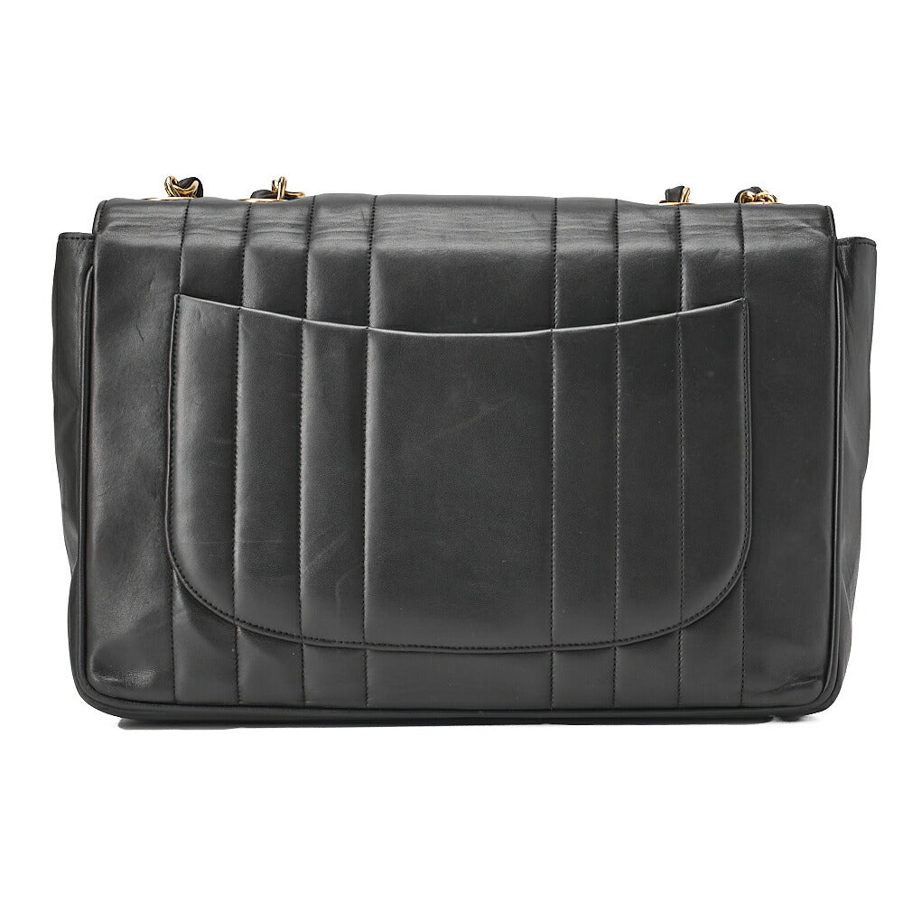 CHANEL Mademoiselle 30cm Single Flap Chain Shoulder Lambskin Black Gold-Tone Hardware, Pre-Owned