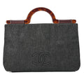 CHANEL Handbag Coco Mark Tortoiseshell Denim Black Gold-Tone Hardware, Pre-Owned