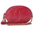 CHANEL Coco Mark Fringe Round Chain Shoulder Lambskin Red Gold-Tone Hardware, Pre-Owned