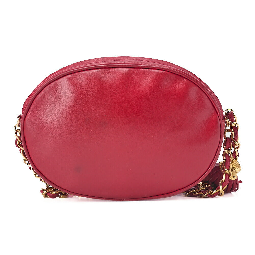 CHANEL Coco Mark Fringe Round Chain Shoulder Lambskin Red Gold-Tone Hardware, Pre-Owned