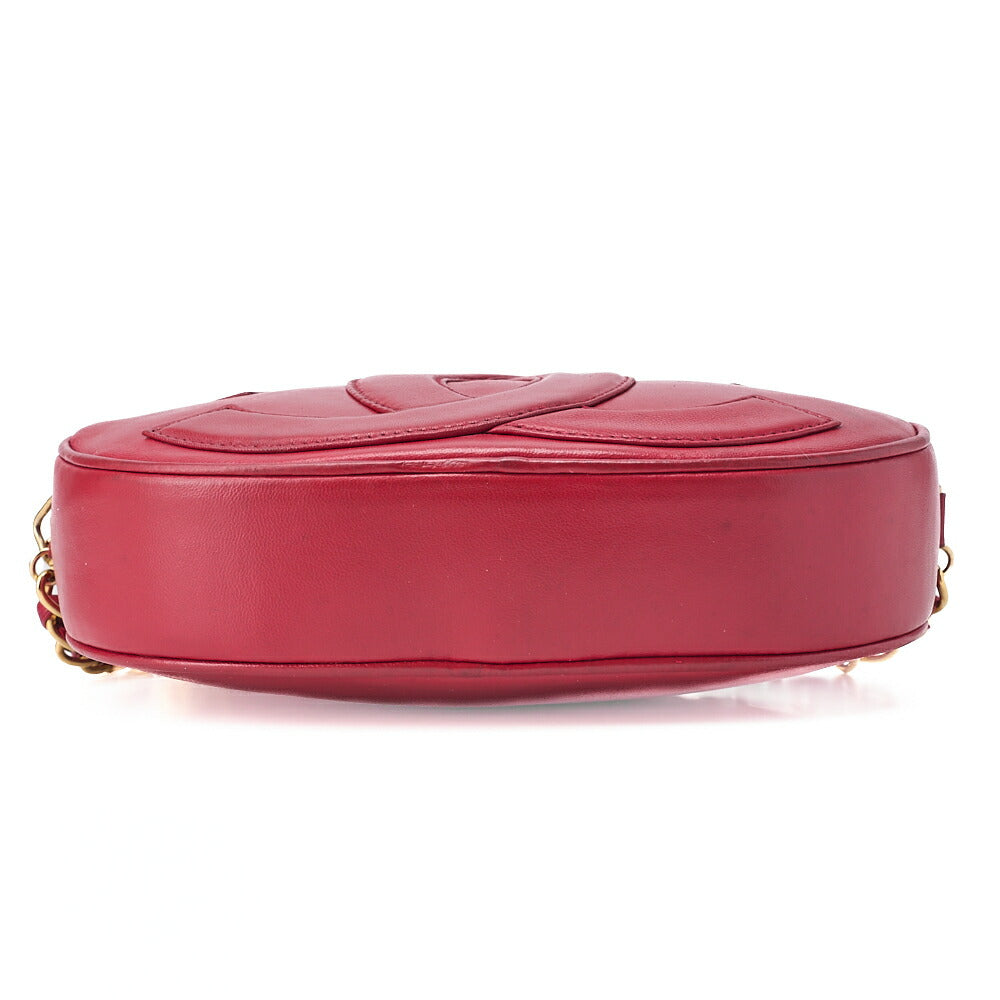 CHANEL Coco Mark Fringe Round Chain Shoulder Lambskin Red Gold-Tone Hardware, Pre-Owned