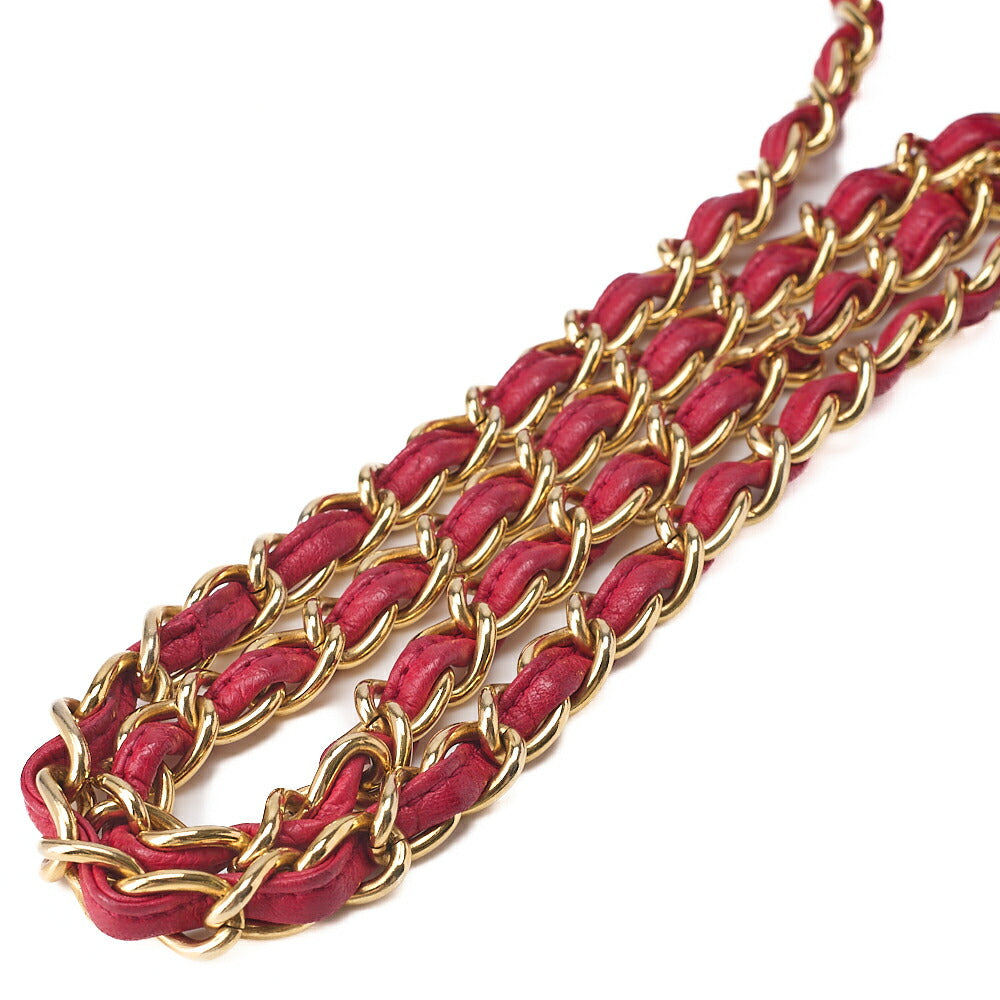 CHANEL Coco Mark Fringe Round Chain Shoulder Lambskin Red Gold-Tone Hardware, Pre-Owned