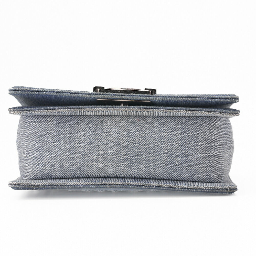 CHANEL Boy Chanel 20cm Chevron Chain Shoulder Denim Blue Silver-Tone Hardware, Pre-Owned