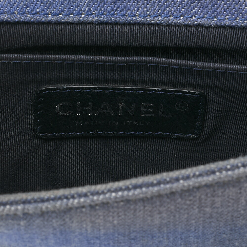 CHANEL Boy Chanel 20cm Chevron Chain Shoulder Denim Blue Silver-Tone Hardware, Pre-Owned