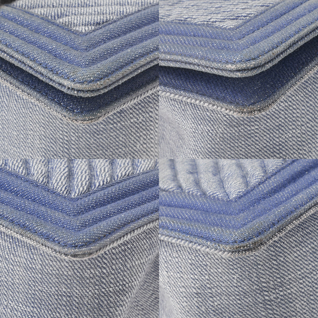 CHANEL Boy Chanel 20cm Chevron Chain Shoulder Denim Blue Silver-Tone Hardware, Pre-Owned
