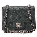 CHANEL Chain Shoulder Bag Mini Matelasse 17cm Caviar Skin Black Silver-Tone Hardware, Pre-Owned