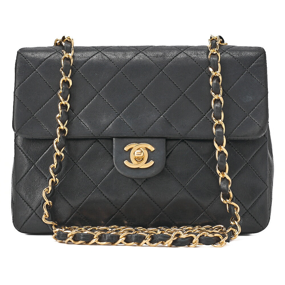 CHANEL Chain Shoulder Bag Mini Matelasse 20cm Lambskin Black Gold -Tone Hardware, Pre-Owned
