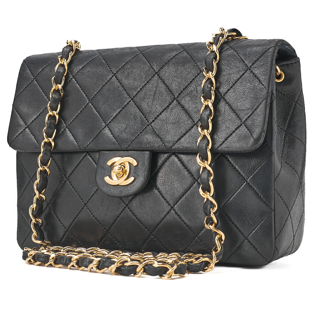 CHANEL Chain Shoulder Bag Mini Matelasse 20cm Lambskin Black Gold -Tone Hardware, Pre-Owned