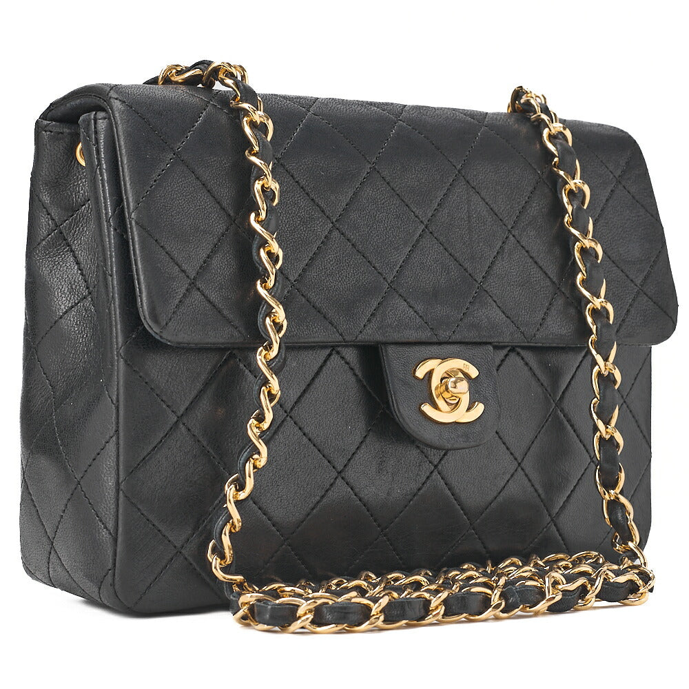 CHANEL Chain Shoulder Bag Mini Matelasse 20cm Lambskin Black Gold -Tone Hardware, Pre-Owned