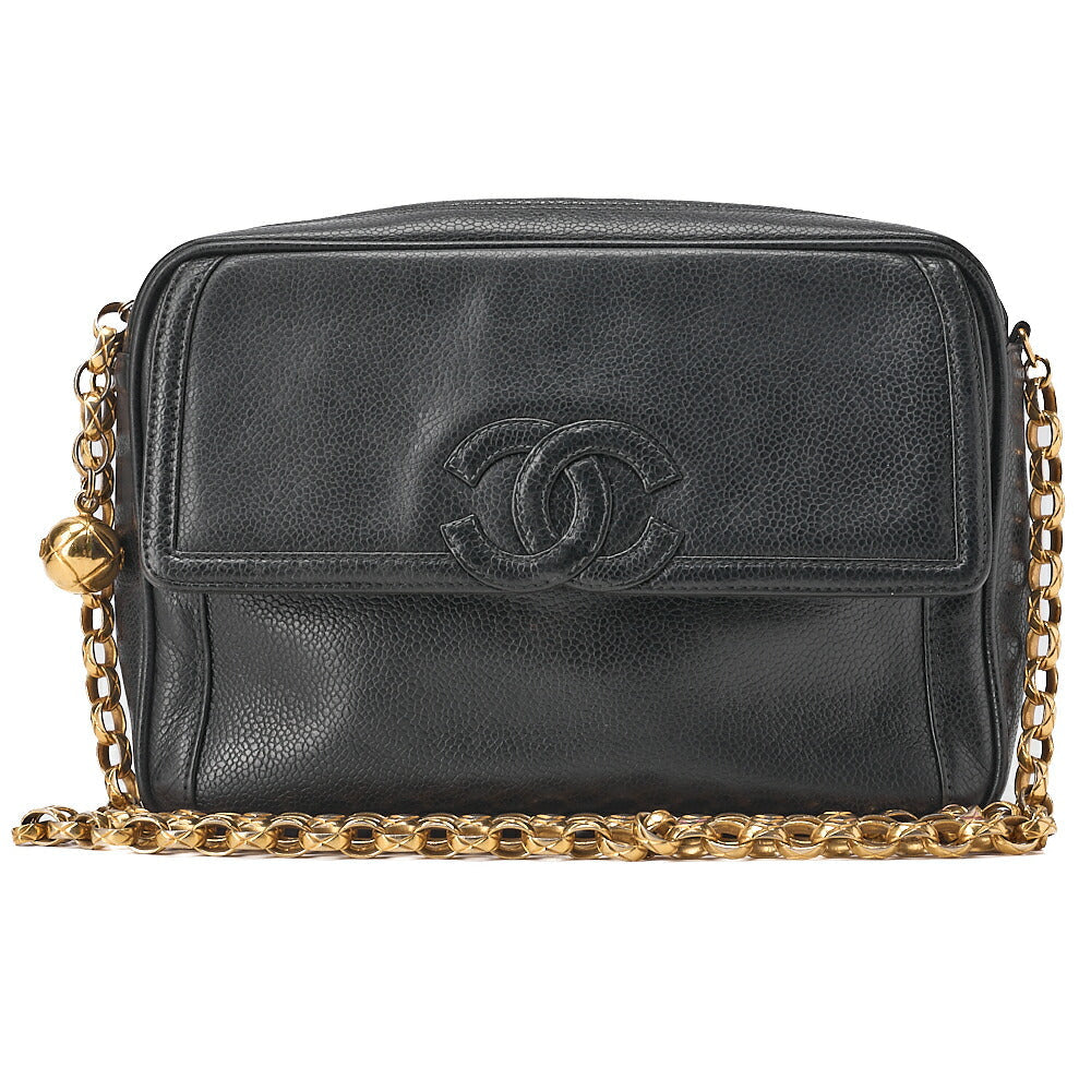 CHANEL Matelasse Coco Mark with Ball Charm Bijou Chain Shoulder Caviar Skin Black Gold -Tone Hardware, Pre-Owned