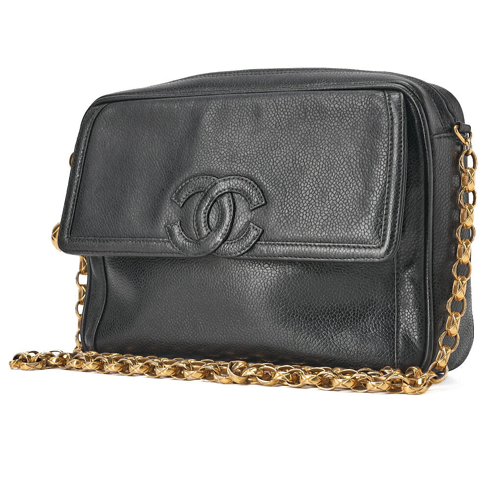 CHANEL Matelasse Coco Mark with Ball Charm Bijou Chain Shoulder Caviar Skin Black Gold -Tone Hardware, Pre-Owned