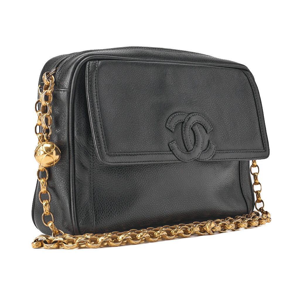 CHANEL Matelasse Coco Mark with Ball Charm Bijou Chain Shoulder Caviar Skin Black Gold -Tone Hardware, Pre-Owned