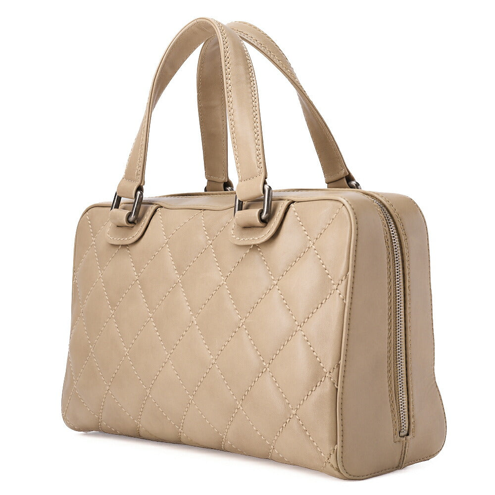 CHANEL Matelasse Wild Stitch Coco Charm Tote Bag Calf Leather Beige Silver -Tone Hardware, Pre-Owned