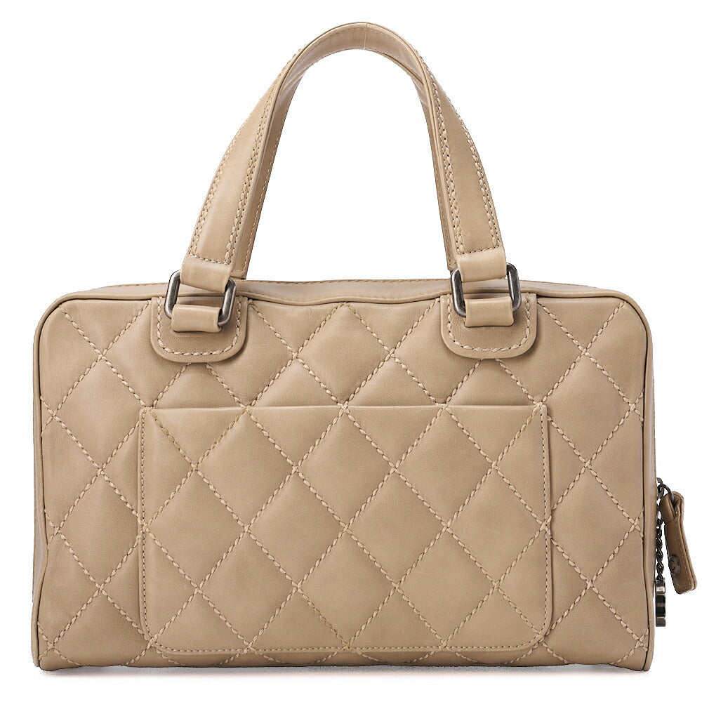CHANEL Matelasse Wild Stitch Coco Charm Tote Bag Calf Leather Beige Silver -Tone Hardware, Pre-Owned