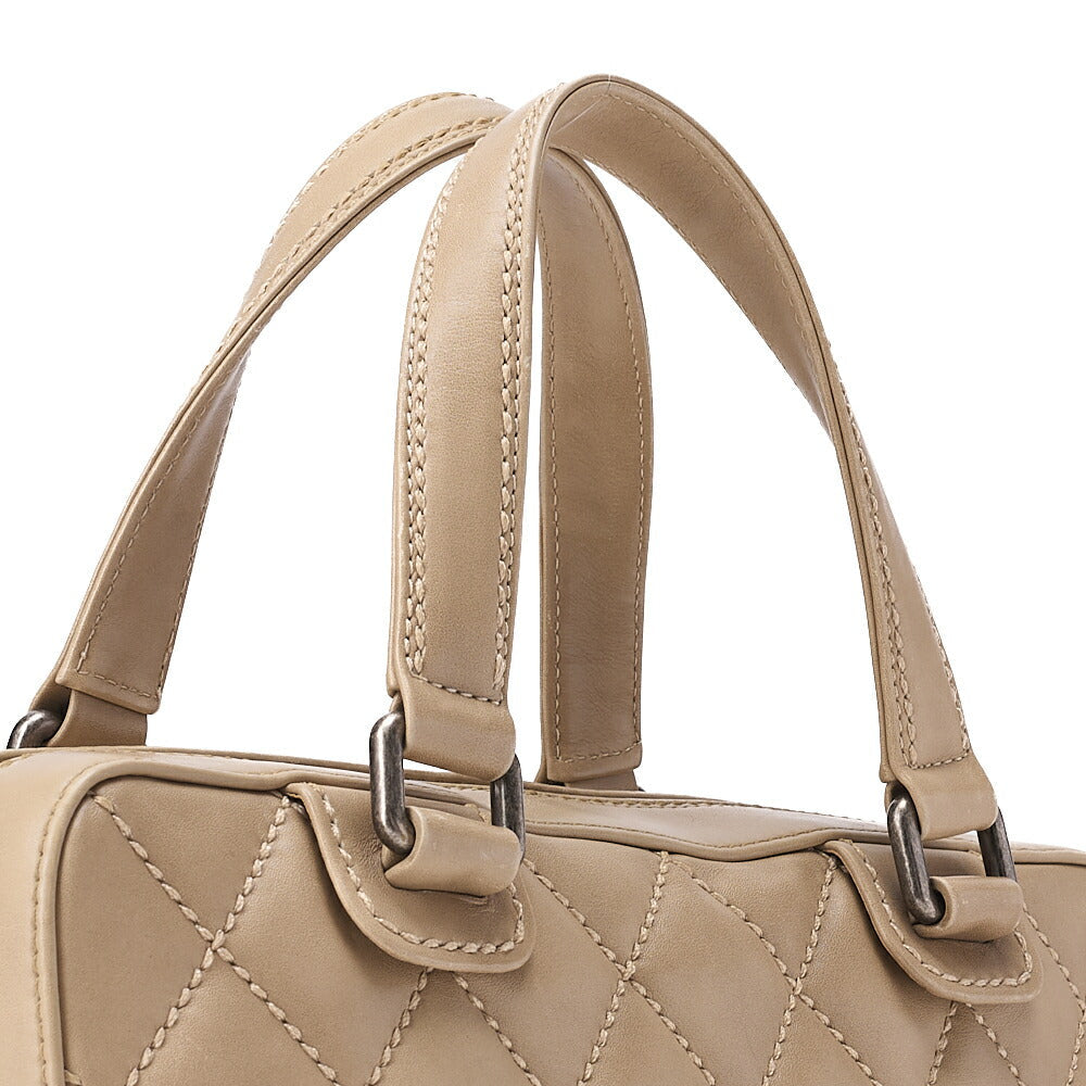 CHANEL Matelasse Wild Stitch Coco Charm Tote Bag Calf Leather Beige Silver -Tone Hardware, Pre-Owned