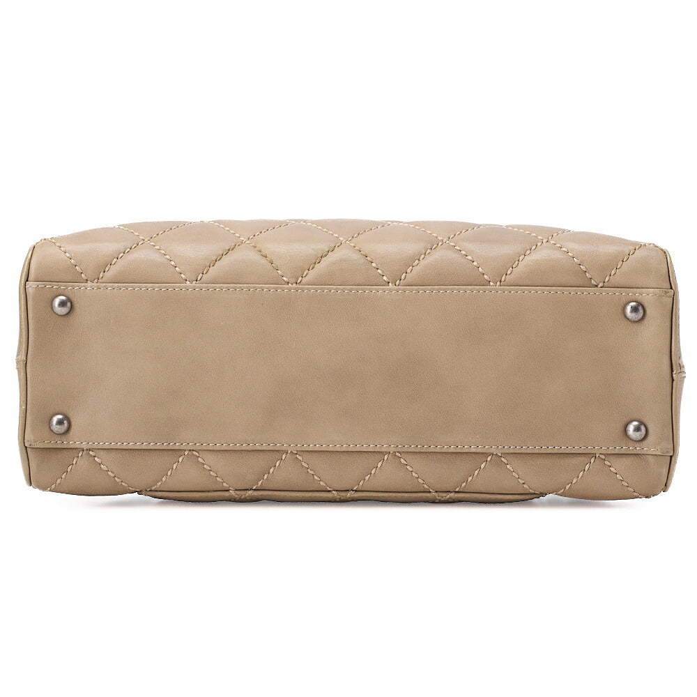 CHANEL Matelasse Wild Stitch Coco Charm Tote Bag Calf Leather Beige Silver -Tone Hardware, Pre-Owned