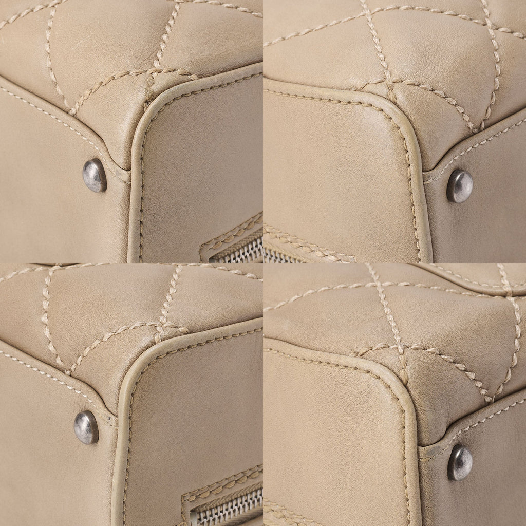 CHANEL Matelasse Wild Stitch Coco Charm Tote Bag Calf Leather Beige Silver -Tone Hardware, Pre-Owned