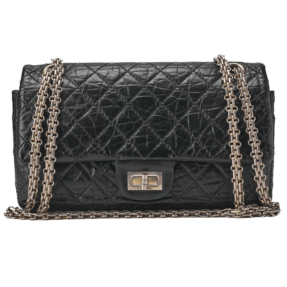 CHANEL Chain Shoulder Bag Matelasse 2.55 Double Flap Vintage Calf Black Gold-Tone Hardware, Pre-Owned