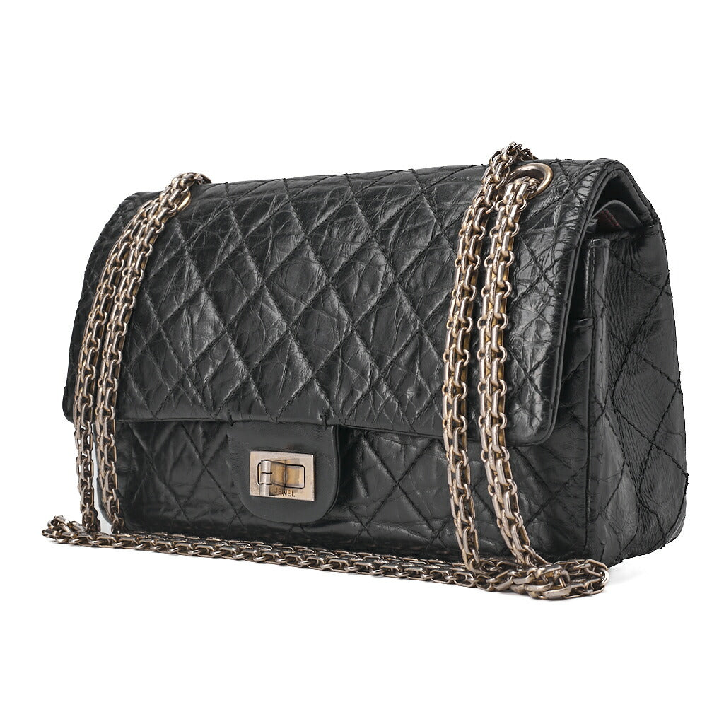 CHANEL Chain Shoulder Bag Matelasse 2.55 Double Flap Vintage Calf Black Gold-Tone Hardware, Pre-Owned
