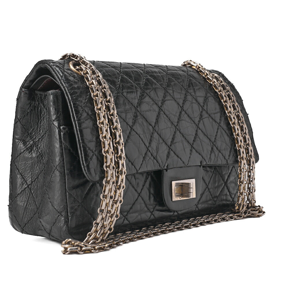 CHANEL Chain Shoulder Bag Matelasse 2.55 Double Flap Vintage Calf Black Gold-Tone Hardware, Pre-Owned