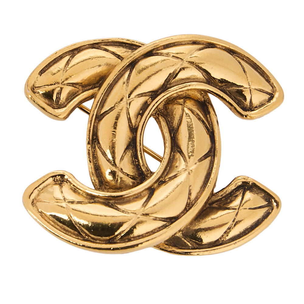 CHANEL Cocomark Matelasse Brooch GP (Gold Plated) Gold-Tone Hardware, Pre-Owned
