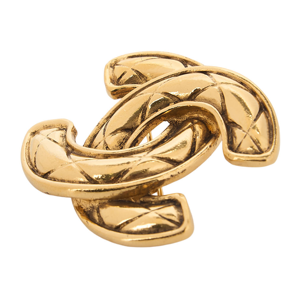 CHANEL Cocomark Matelasse Brooch GP (Gold Plated) Gold-Tone Hardware, Pre-Owned