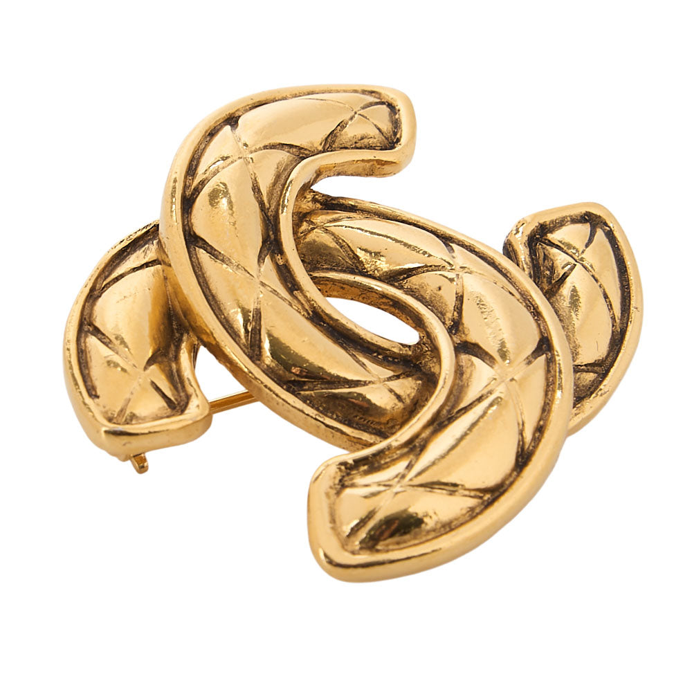 CHANEL Cocomark Matelasse Brooch GP (Gold Plated) Gold-Tone Hardware, Pre-Owned